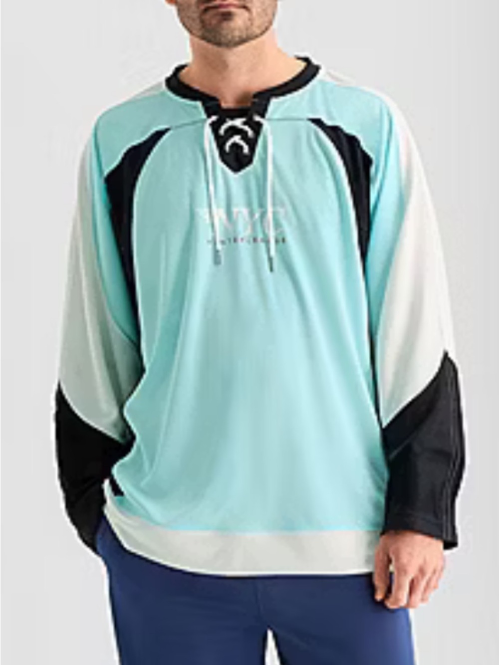 Men's Light Blue Lace-Up mesh relaxed fit hockey jersey